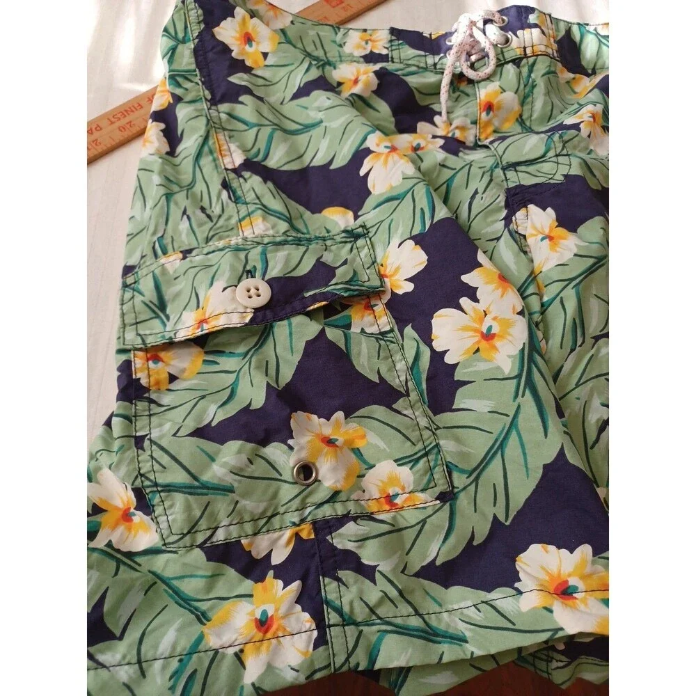 J. Crew blue floral swim trunks swim shorts mens 34 built-in brief beach tropica